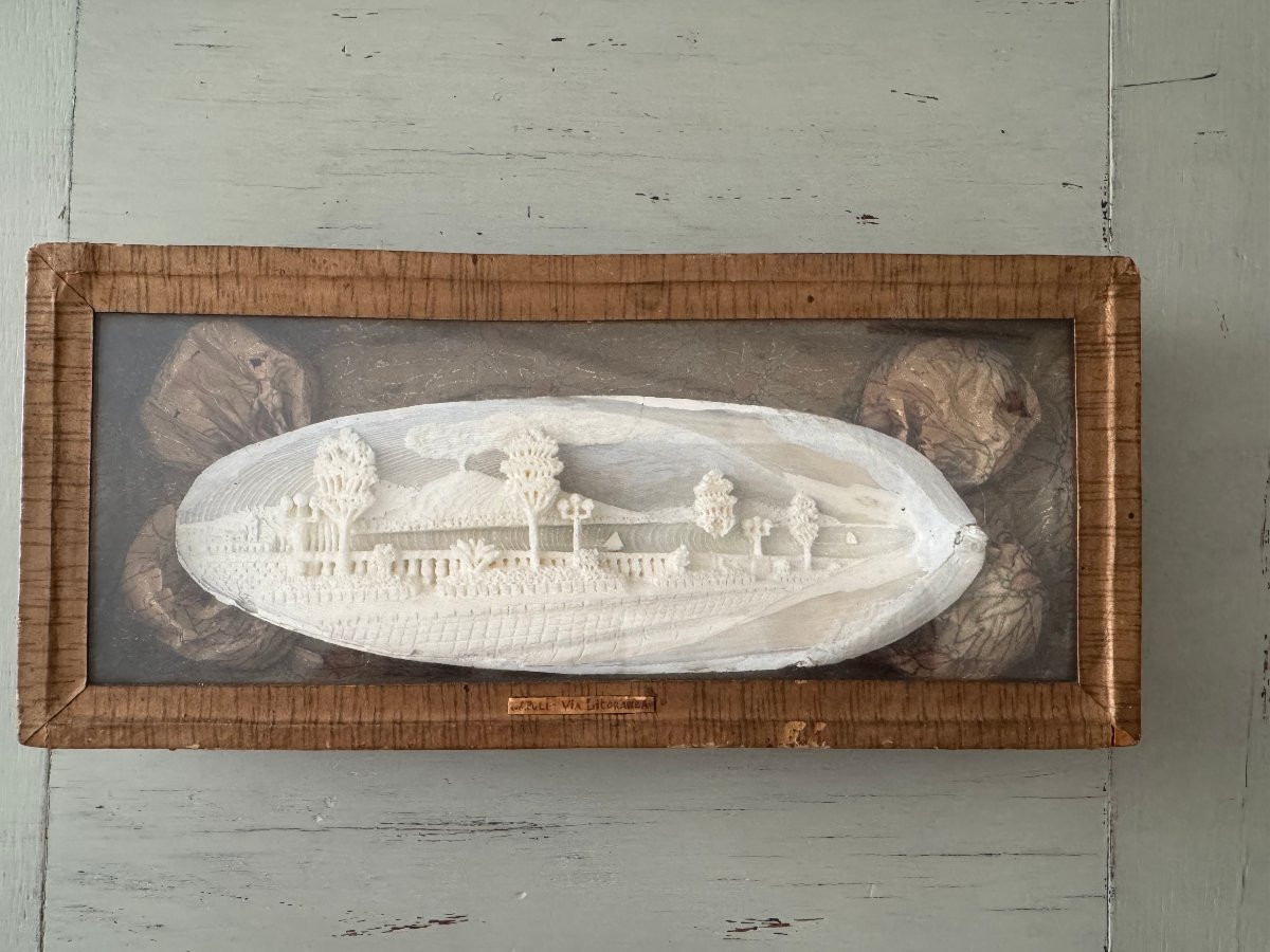 Ancien travail de pecheur , os de seiche sculpté vers 1900 objet de curiosité bord de mer -photo-4