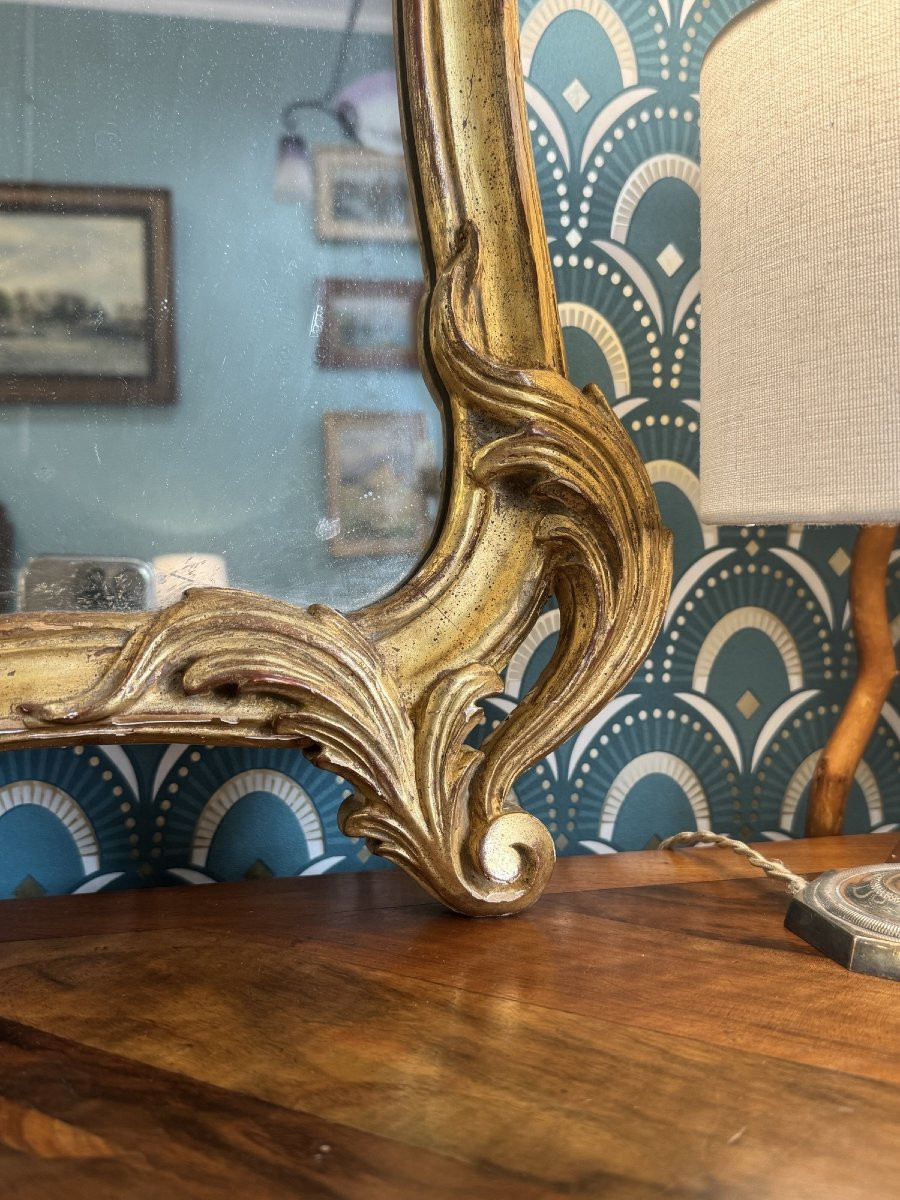 Antique 19th Century Gilded Wooden Mirror In Louis XV Style With A Chimney Shell-photo-4