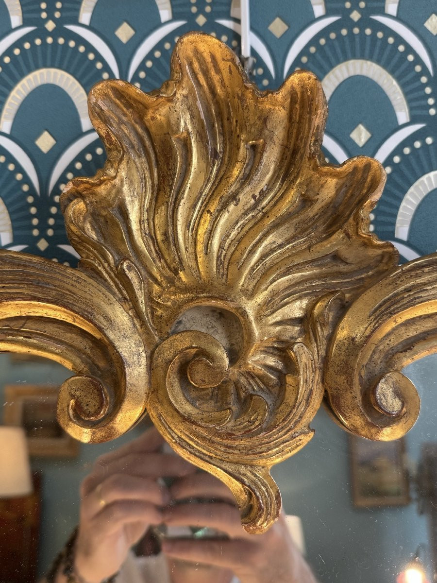 Antique 19th Century Gilded Wooden Mirror In Louis XV Style With A Chimney Shell-photo-2