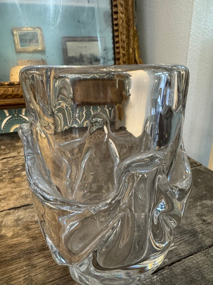Antique Saint Louis Crystal Paste Vase Circa 1970, Vintage Tourbillon Style Model -photo-1