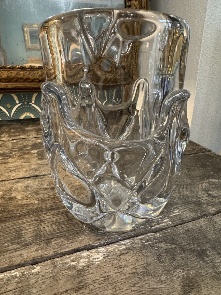 Antique Saint Louis Crystal Paste Vase Circa 1970, Vintage Tourbillon Style Model -photo-4