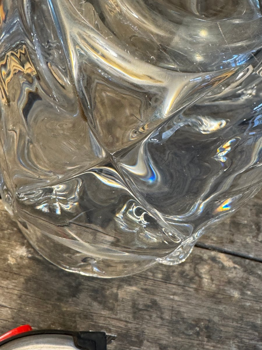 Antique Saint Louis Crystal Paste Vase Circa 1970, Vintage Tourbillon Style Model -photo-8