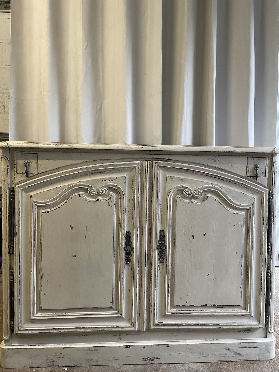 Ancien Buffet Chasse Lyonnais Chêne Patiné Rechampi Blanc Fin Du XIX ème Siècle 2  Deux Portes-photo-2