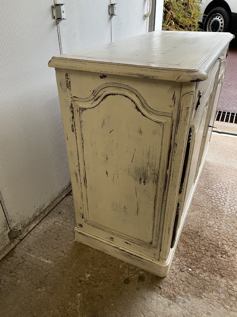 Ancien Buffet Chasse Lyonnais Chêne Patiné Rechampi Blanc Fin Du XIX ème Siècle 2  Deux Portes-photo-3
