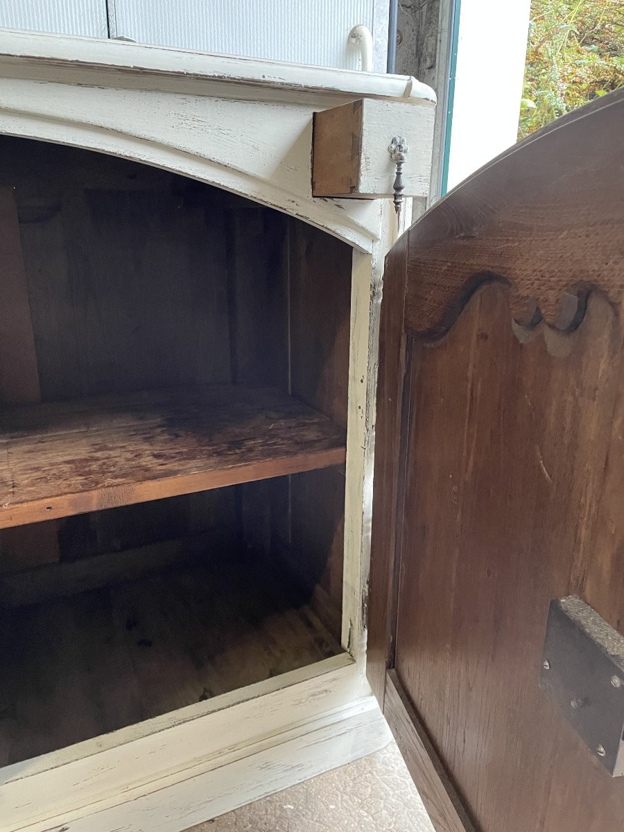 Ancien Buffet Chasse Lyonnais Chêne Patiné Rechampi Blanc Fin Du XIX ème Siècle 2  Deux Portes-photo-3