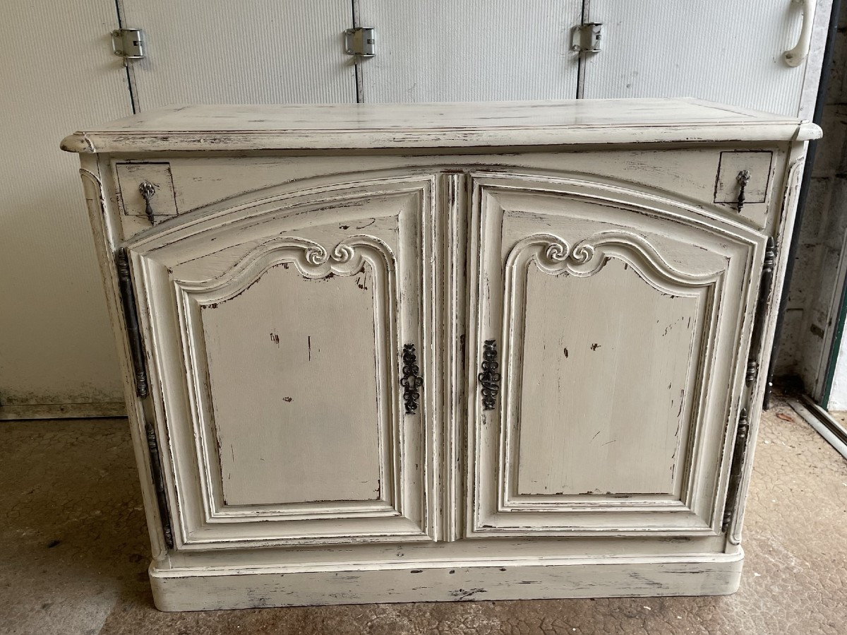 Ancien Buffet Chasse Lyonnais Chêne Patiné Rechampi Blanc Fin Du XIX ème Siècle 2  Deux Portes