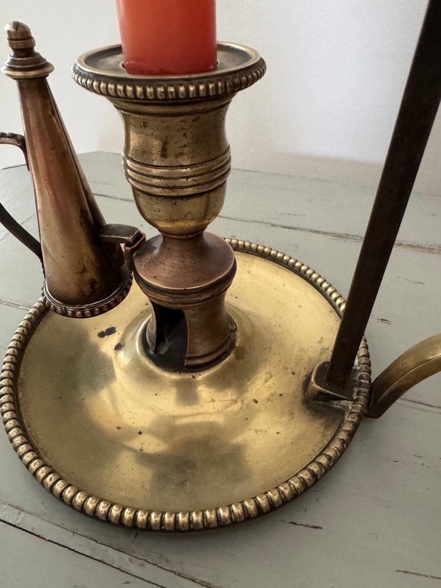 Old Hot Water Bottle Lamp In Sheet Metal, Hand-held Candle Holder, Late 18th Century Louis XVI Directory Period-photo-3