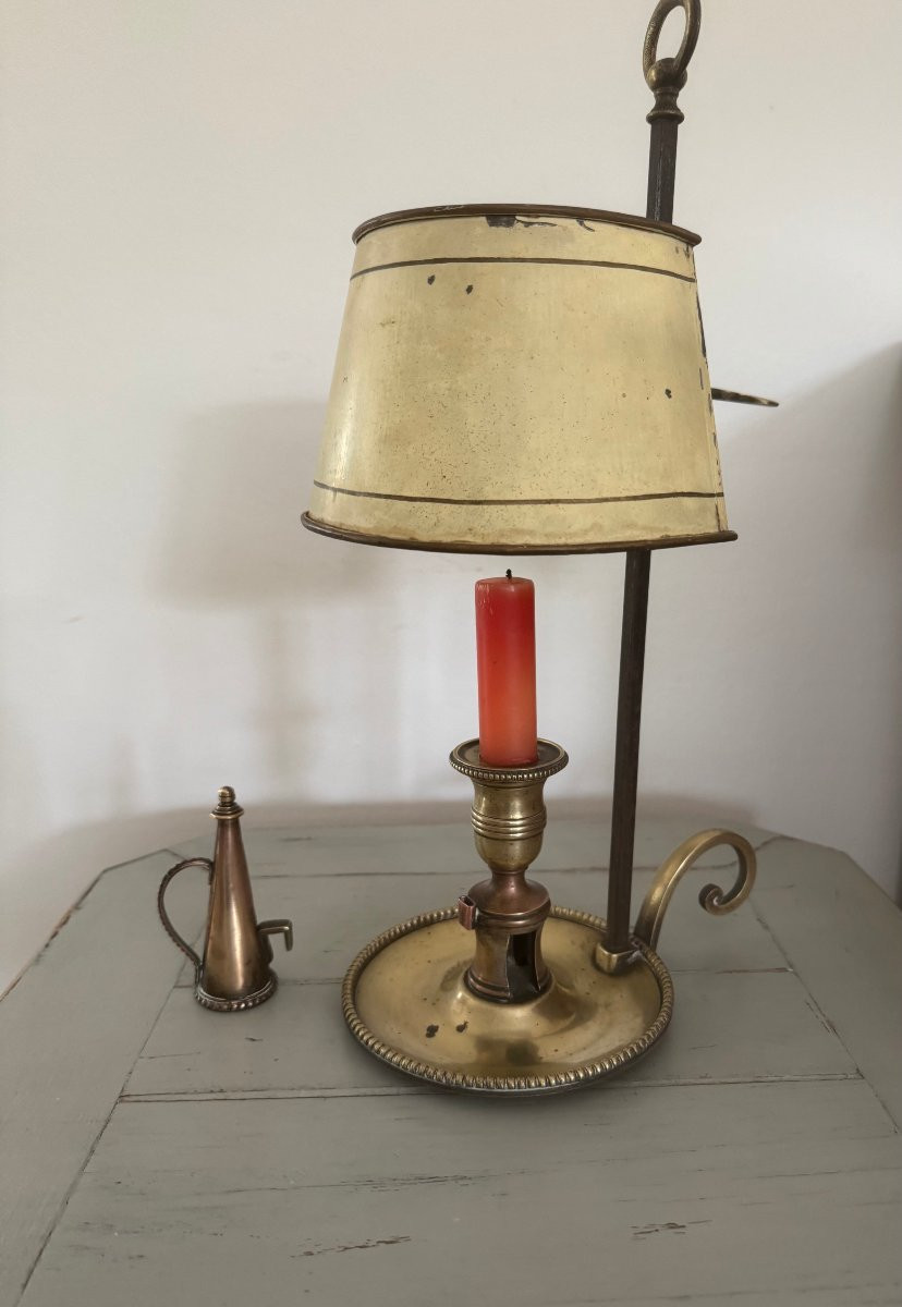 Old Hot Water Bottle Lamp In Sheet Metal, Hand-held Candle Holder, Late 18th Century Louis XVI Directory Period-photo-5