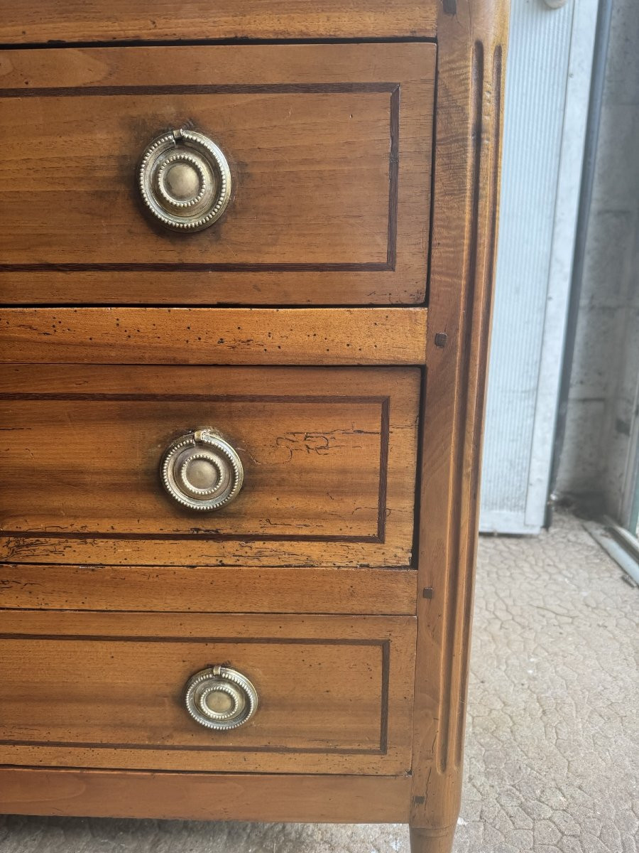 Ancienne commode Louis XVI directoire fin du XVIII eme siècle en bois fruitier avec son marbre -photo-2