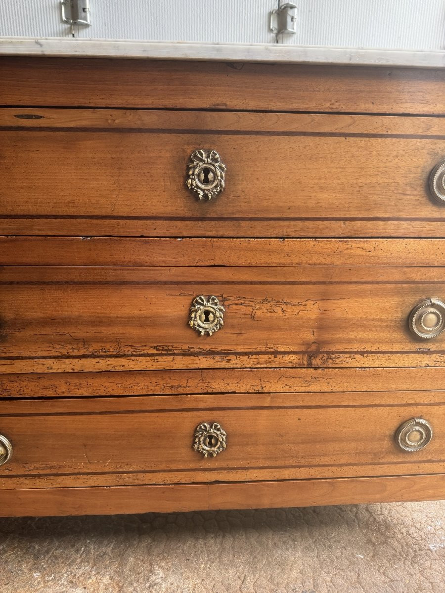 Ancienne commode Louis XVI directoire fin du XVIII eme siècle en bois fruitier avec son marbre -photo-4