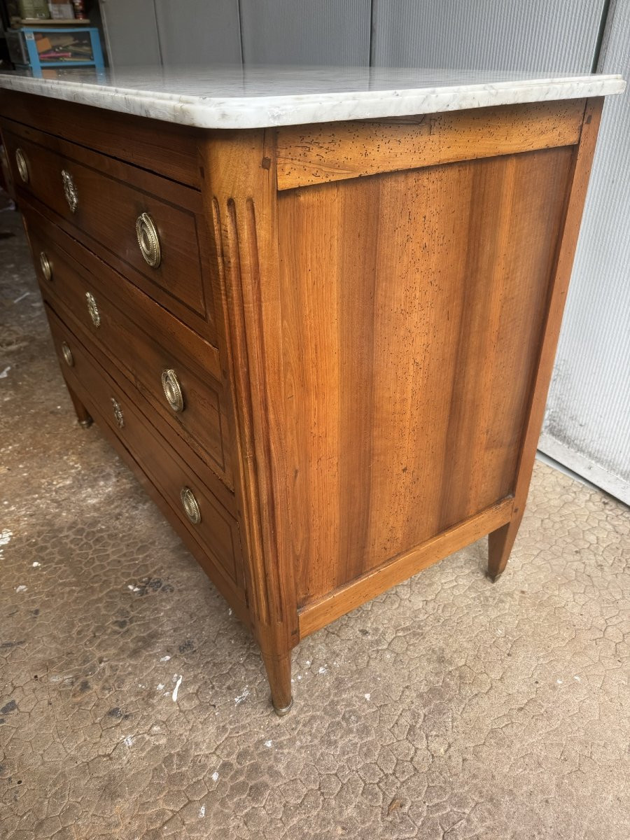 Ancienne commode Louis XVI directoire fin du XVIII eme siècle en bois fruitier avec son marbre -photo-6