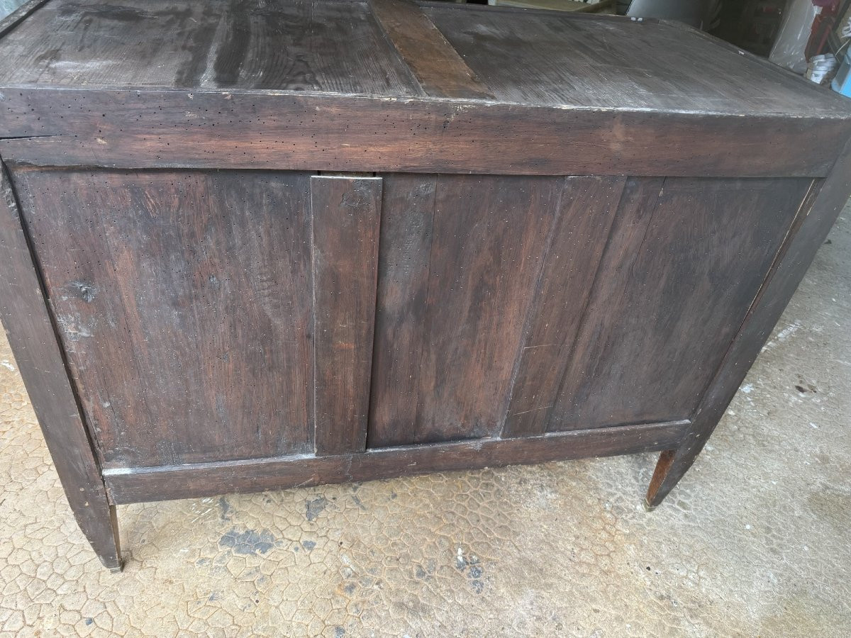 Ancienne commode Louis XVI directoire fin du XVIII eme siècle en bois fruitier avec son marbre -photo-8
