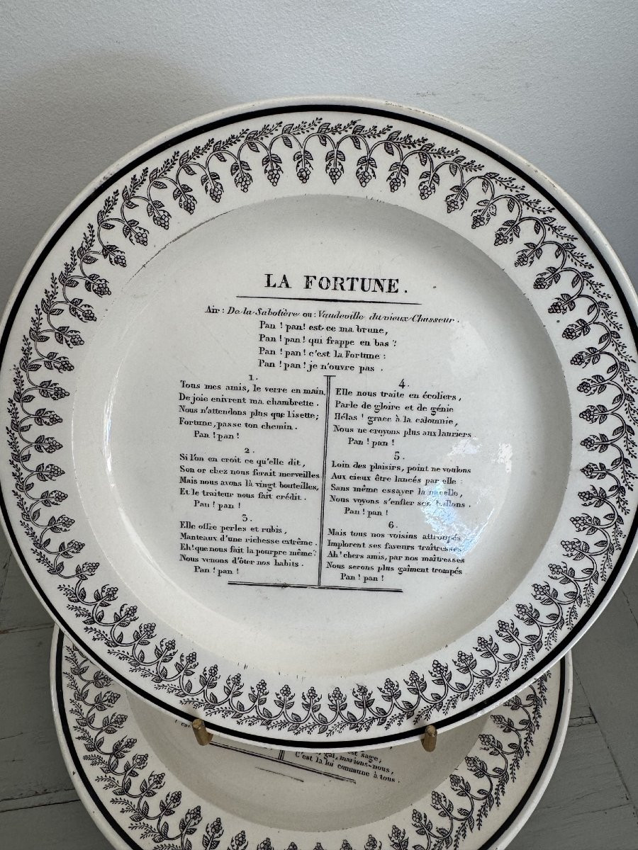 Set Of 5 Song And Lyrics Plates By Montereau Ll & T Circa 1830 Creil Fine Earthenware -photo-4