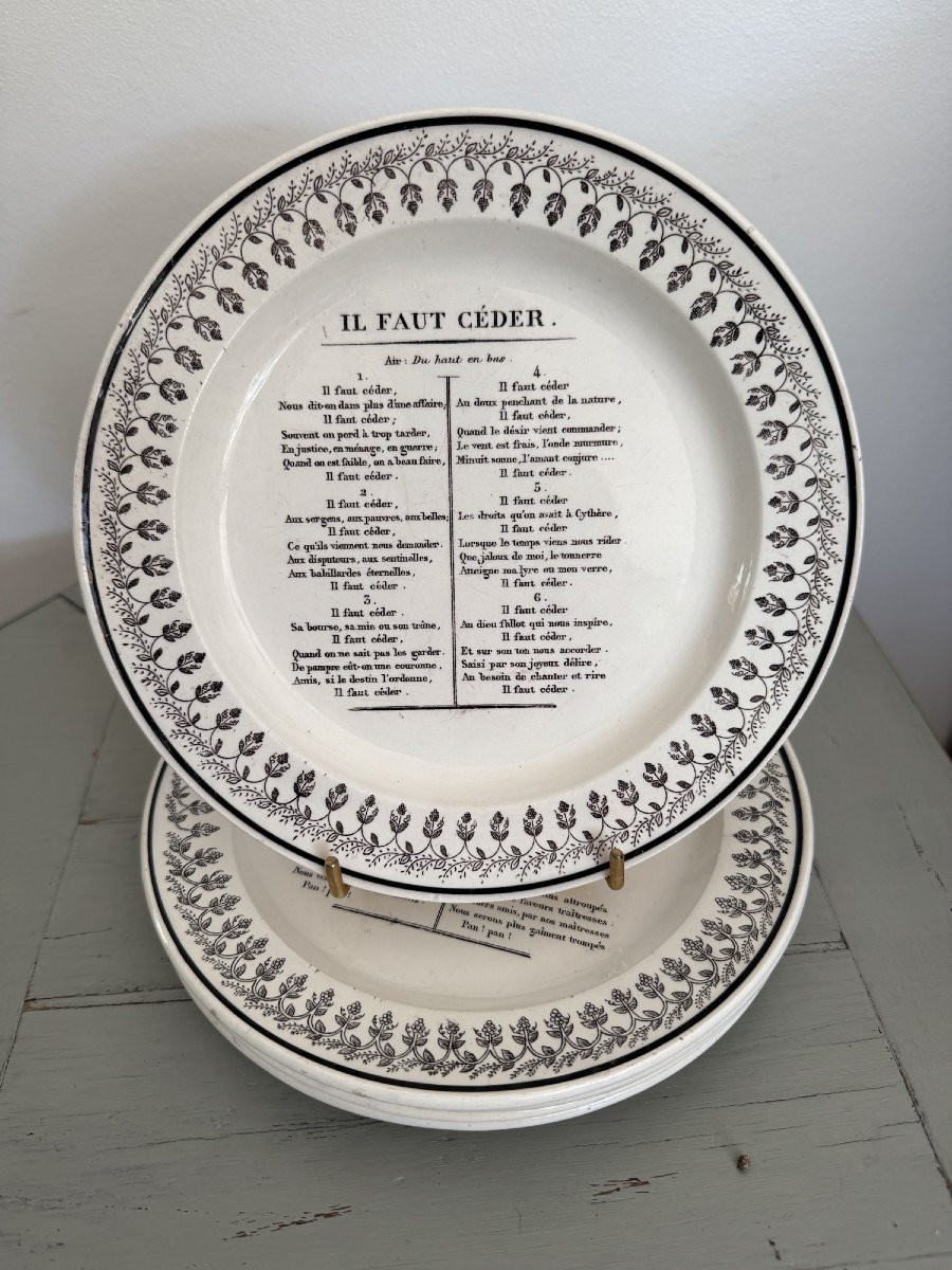 Set Of 5 Song And Lyrics Plates By Montereau Ll & T Circa 1830 Creil Fine Earthenware -photo-1