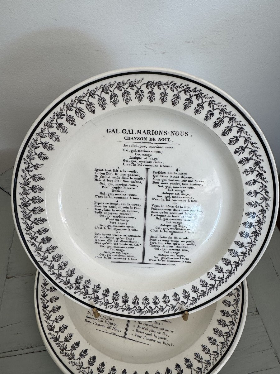 Set Of 5 Song And Lyrics Plates By Montereau Ll & T Circa 1830 Creil Fine Earthenware -photo-2