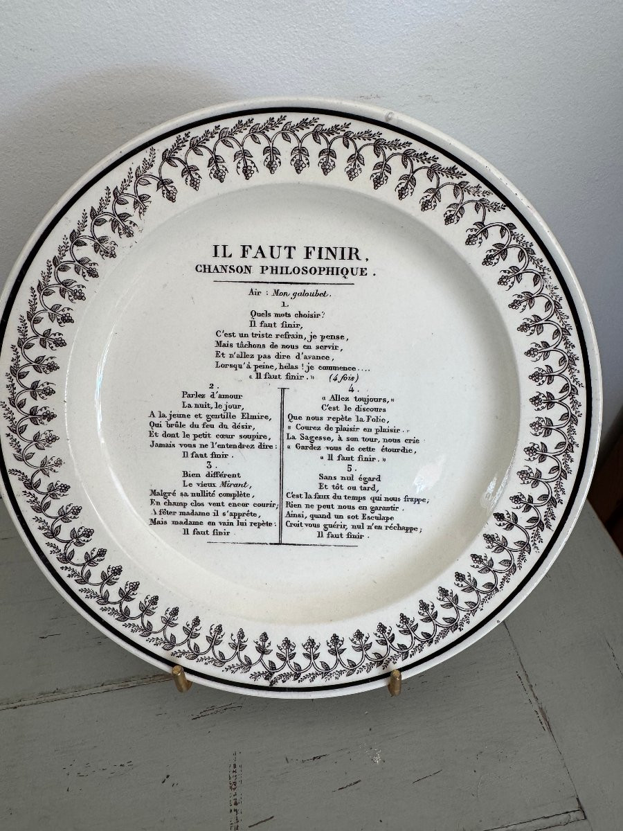 Set Of 5 Song And Lyrics Plates By Montereau Ll & T Circa 1830 Creil Fine Earthenware -photo-5