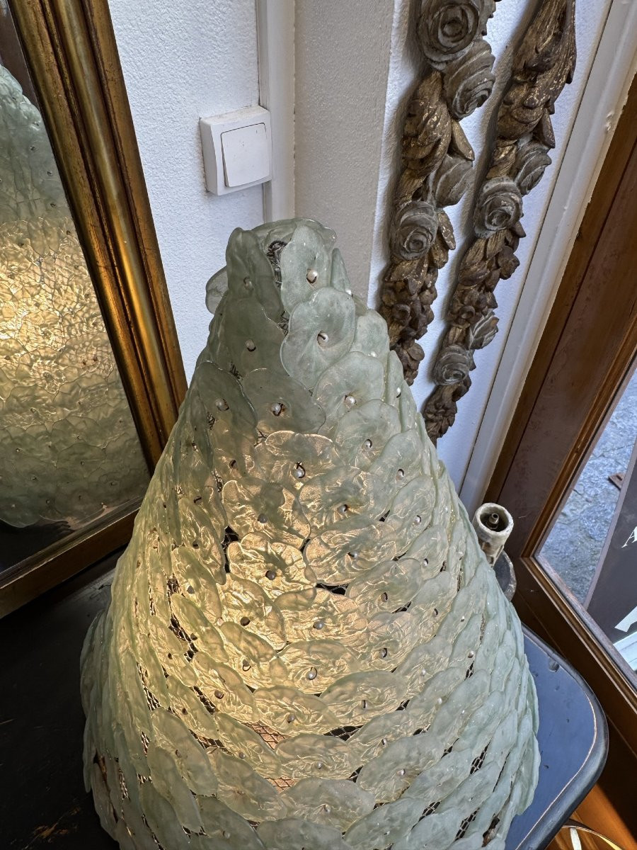 Ancien lampe à poser ou suspension en pétales de verre fleur  , probablement Murano, vers 1970-photo-2