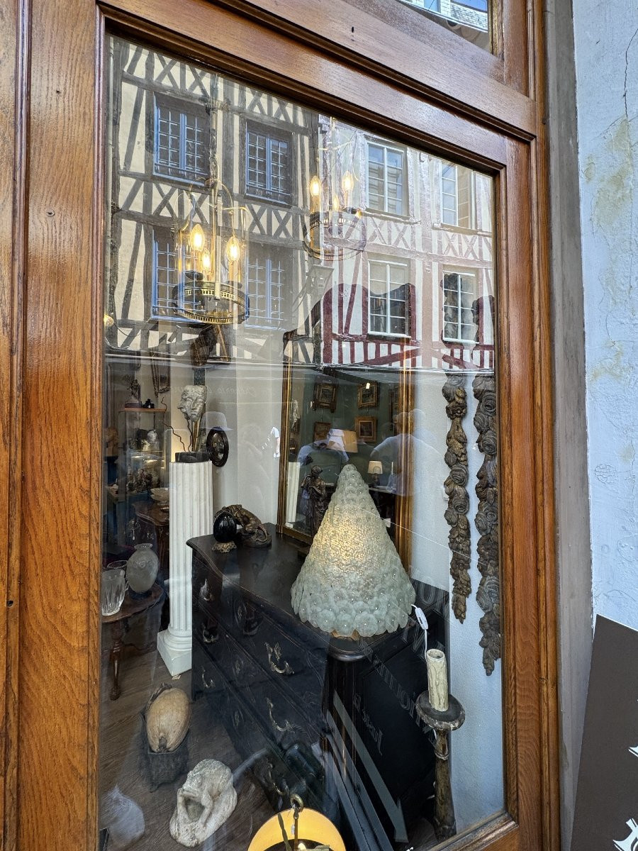 Ancien lampe à poser ou suspension en pétales de verre fleur  , probablement Murano, vers 1970-photo-2