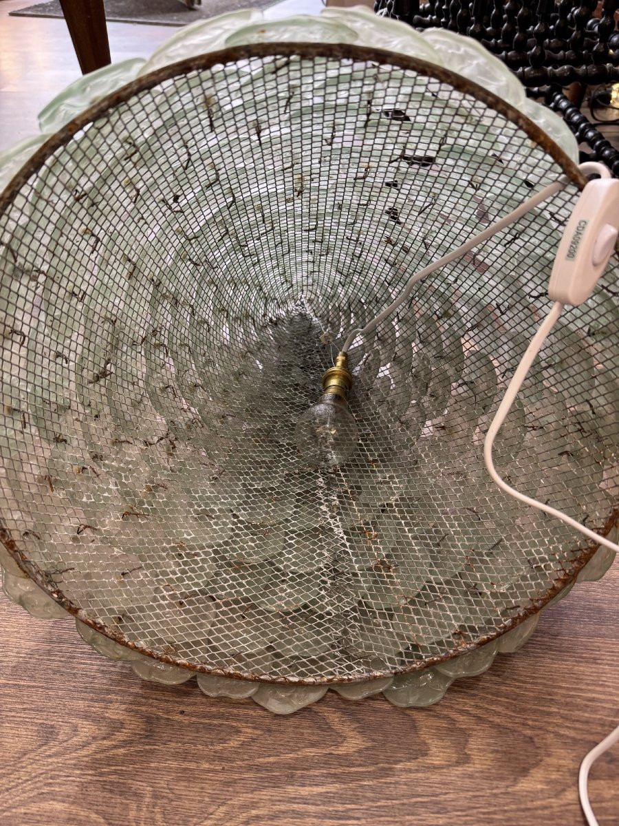 Ancien lampe à poser ou suspension en pétales de verre fleur  , probablement Murano, vers 1970-photo-6