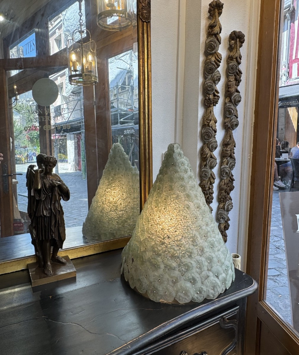 Ancien lampe à poser ou suspension en pétales de verre fleur  , probablement Murano, vers 1970