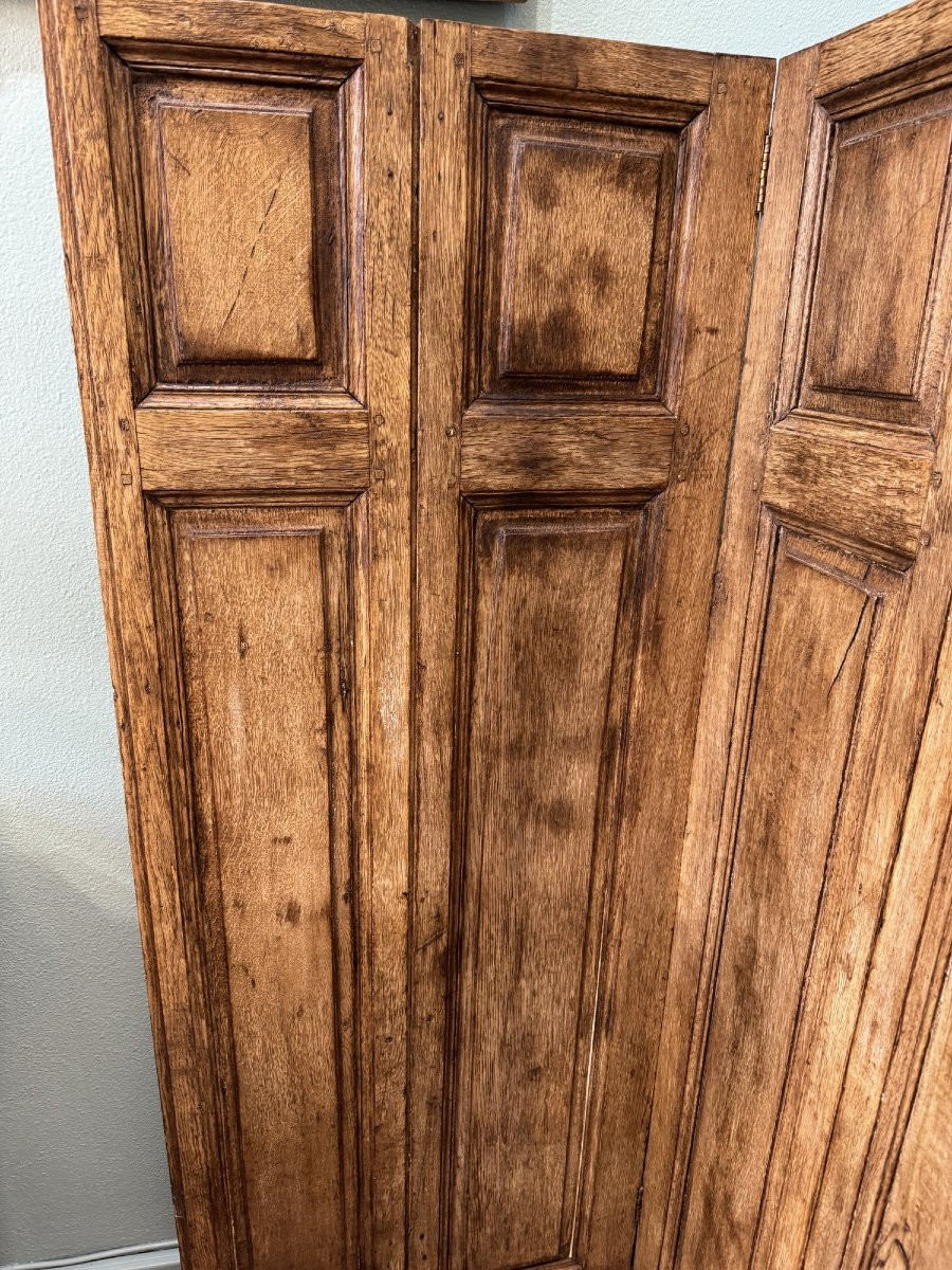 Old Patinated Wooden Screen Circa 1900 With 4 Leaves-photo-2