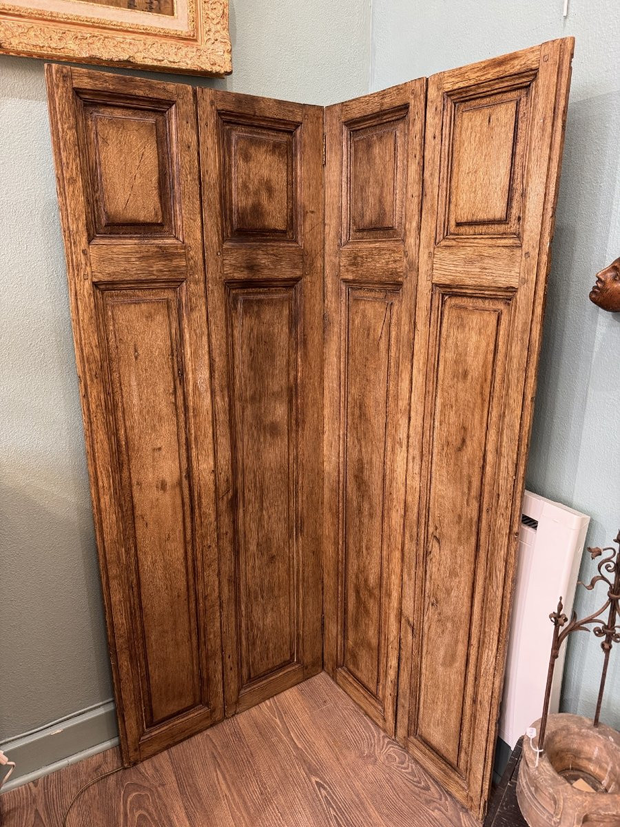 Old Patinated Wooden Screen Circa 1900 With 4 Leaves-photo-1