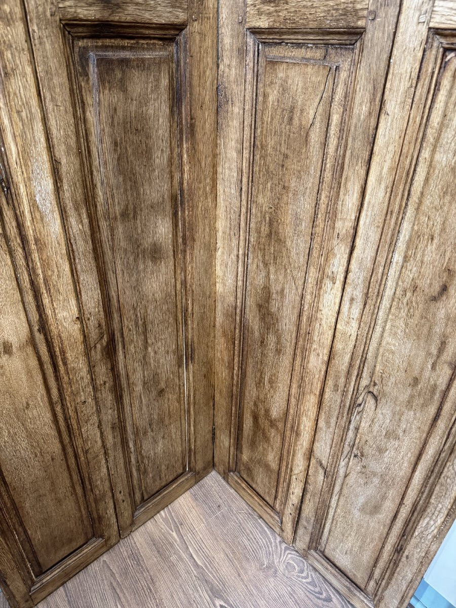 Old Patinated Wooden Screen Circa 1900 With 4 Leaves-photo-3