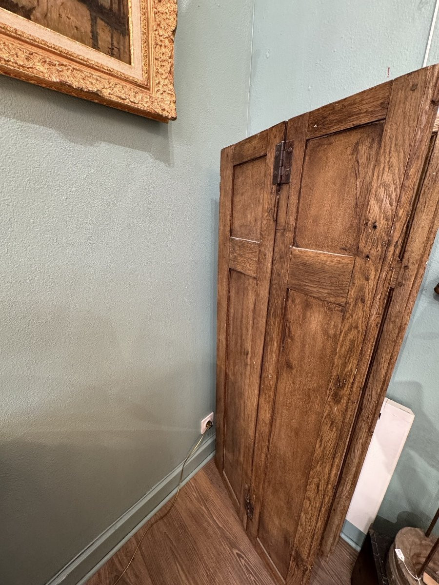 Old Patinated Wooden Screen Circa 1900 With 4 Leaves-photo-4