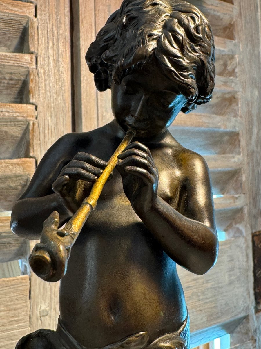 Statue ancienne en bronze XIX eme siecle le joueur de flute charmeur serpents par L Gregoire-photo-4