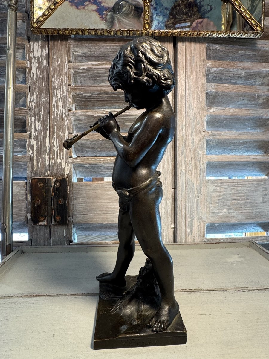 Statue ancienne en bronze XIX eme siecle le joueur de flute charmeur serpents par L Gregoire-photo-2