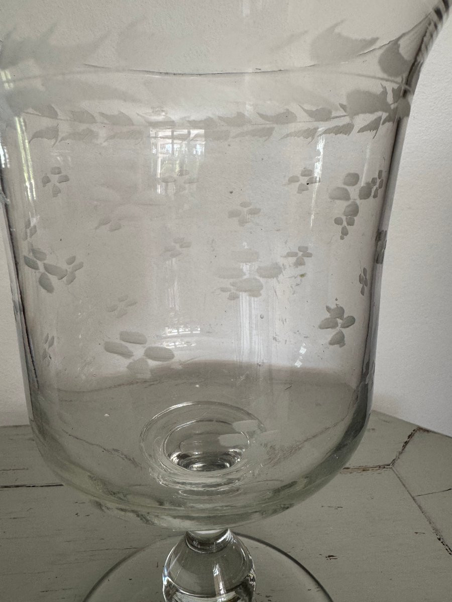 Ancien grand verre normand dit de mariage en verre gravé epoque XIX eme siècle -photo-1