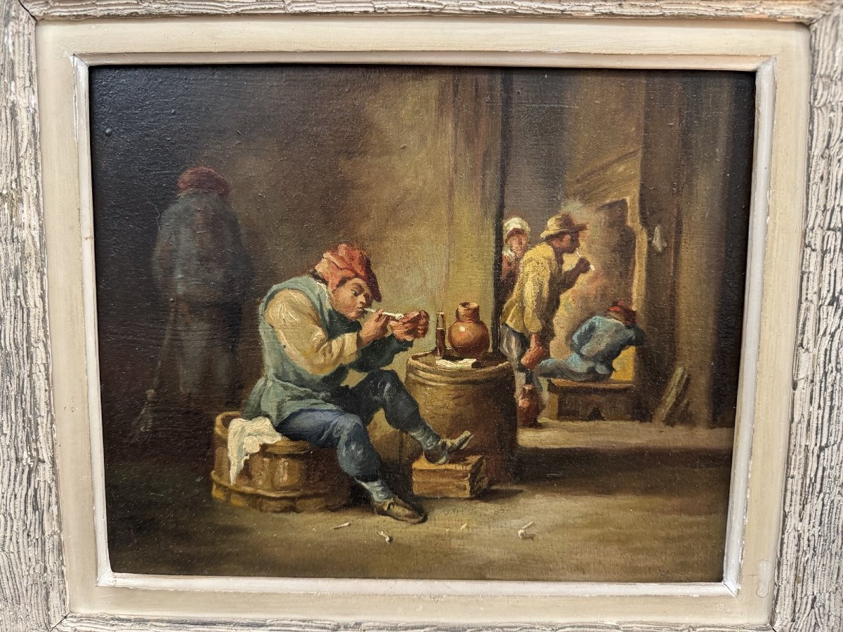 Ancien tableau HSP Huile sur panneau dlg des scenes de tavernes flamandes début XX eme teniers-photo-3