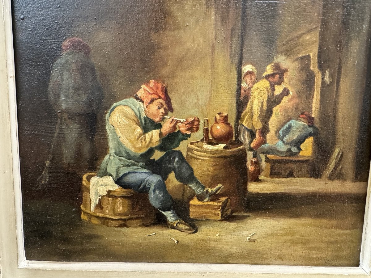 Ancien tableau HSP Huile sur panneau dlg des scenes de tavernes flamandes début XX eme teniers-photo-4
