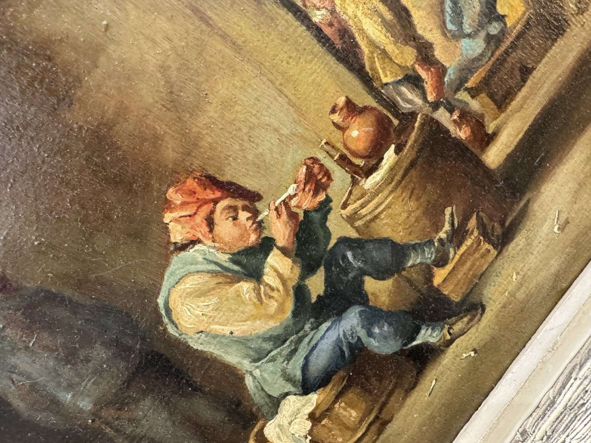 Ancien tableau HSP Huile sur panneau dlg des scenes de tavernes flamandes début XX eme teniers-photo-4