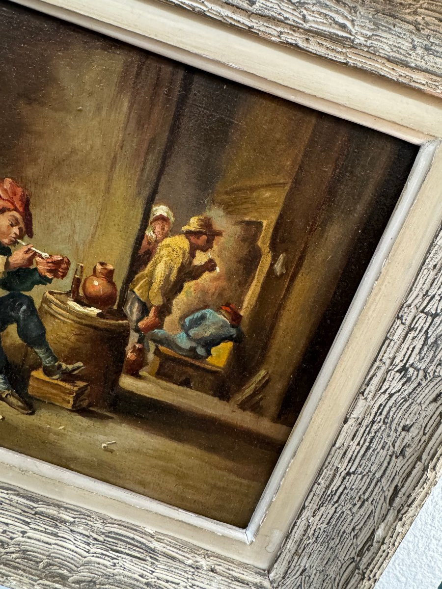 Ancien tableau HSP Huile sur panneau dlg des scenes de tavernes flamandes début XX eme teniers-photo-5