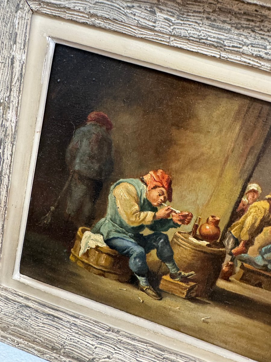 Ancien tableau HSP Huile sur panneau dlg des scenes de tavernes flamandes début XX eme teniers-photo-6