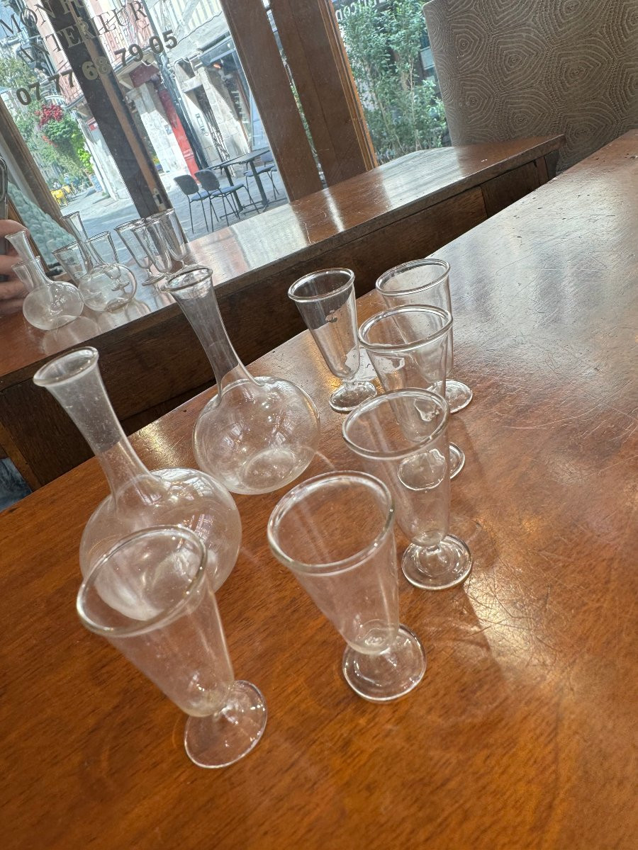 miniature ensemble de dinette pour poupée en verre : 6 verres à pied 2 carafes en parfait état -photo-5