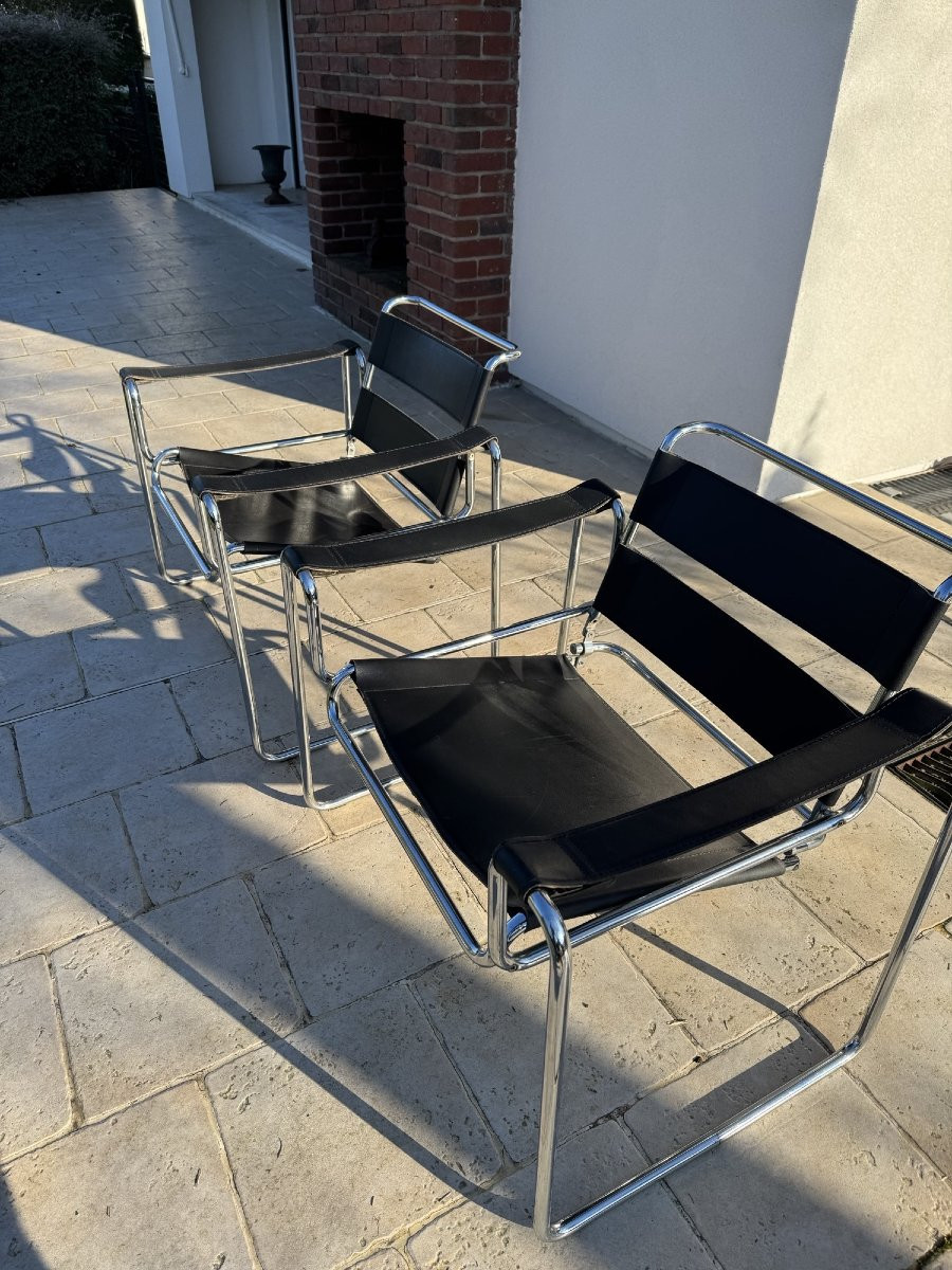 Ancienne paire de fauteuils vintage dans le gout Wassily Brauer vers 1980-photo-2