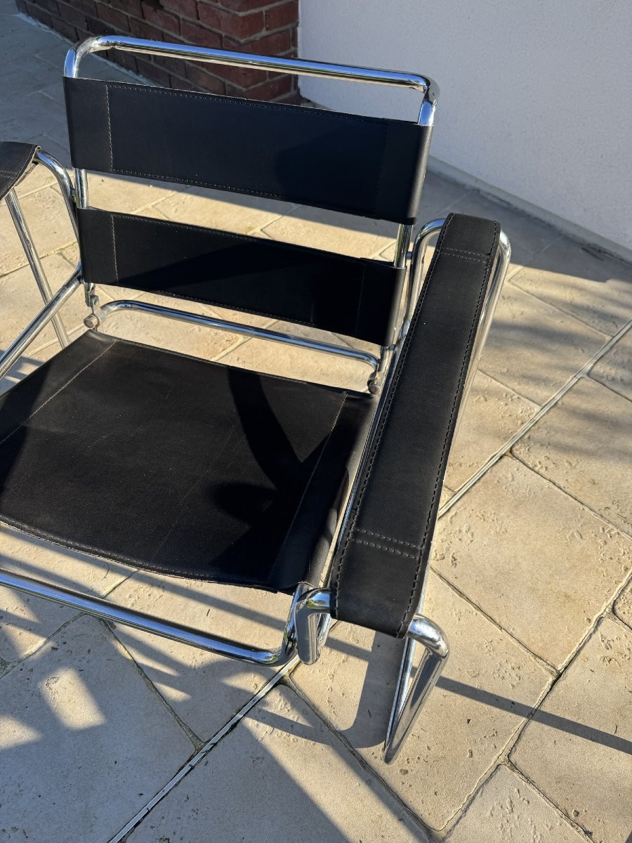 Ancienne paire de fauteuils vintage dans le gout Wassily Brauer vers 1980-photo-3