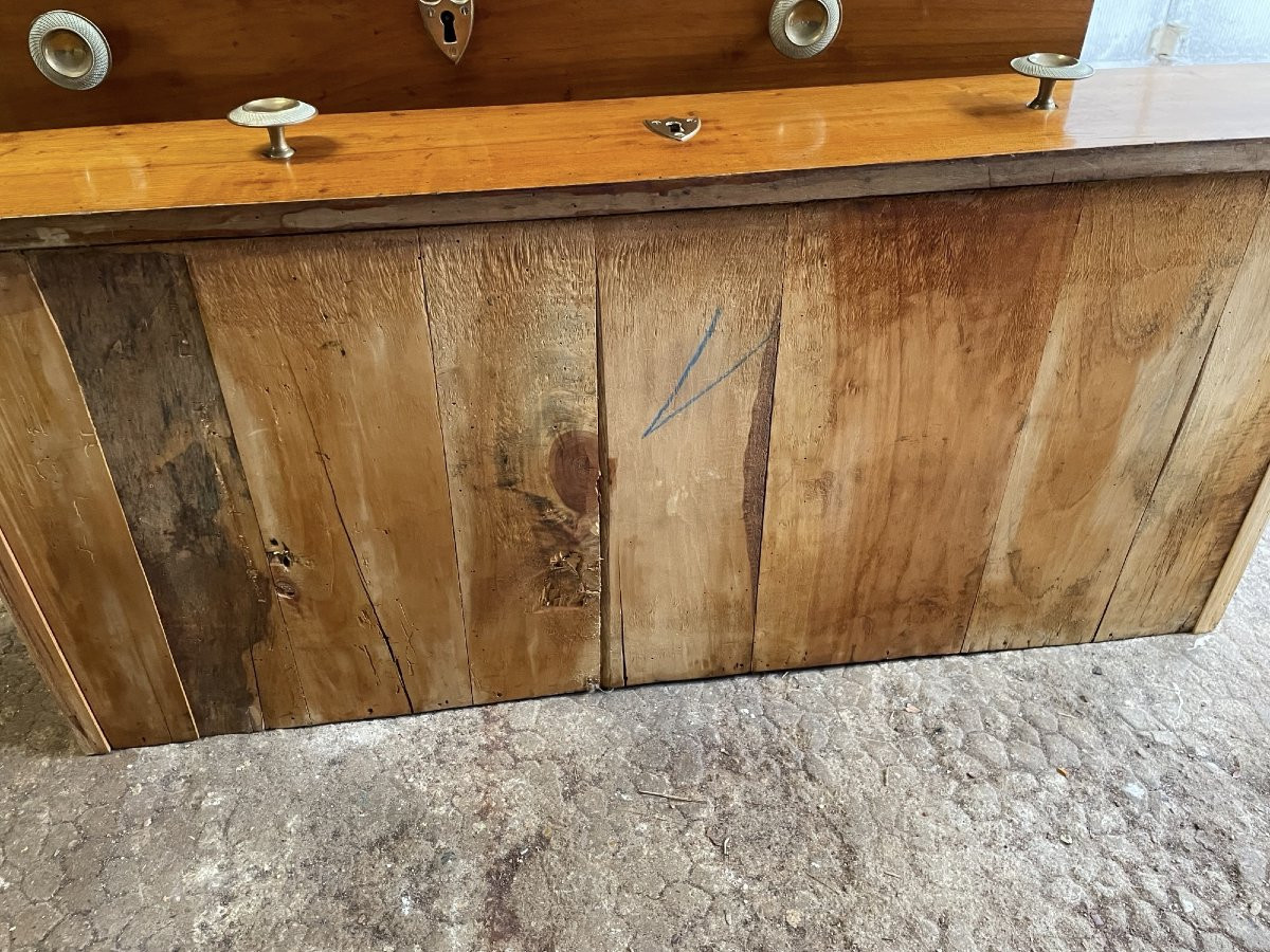 Ancienne Commode Empire à Demi Colonnes En Bois Fruitier Début Du XIX Eme Dessus Marbre -photo-5