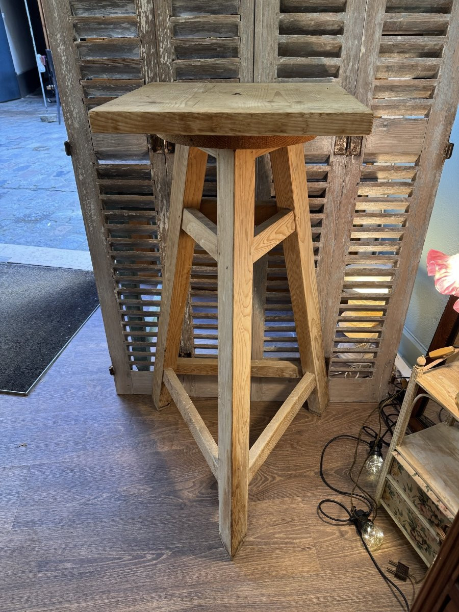 Antique Sculptor's Stool In White Wood, Mid-20th Century-photo-3