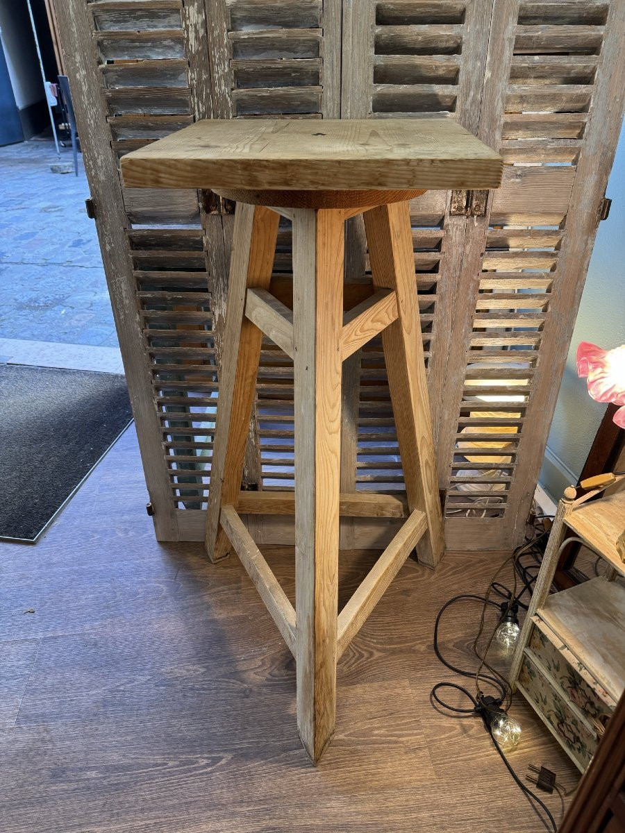 Antique Sculptor's Stool In White Wood, Mid-20th Century-photo-1