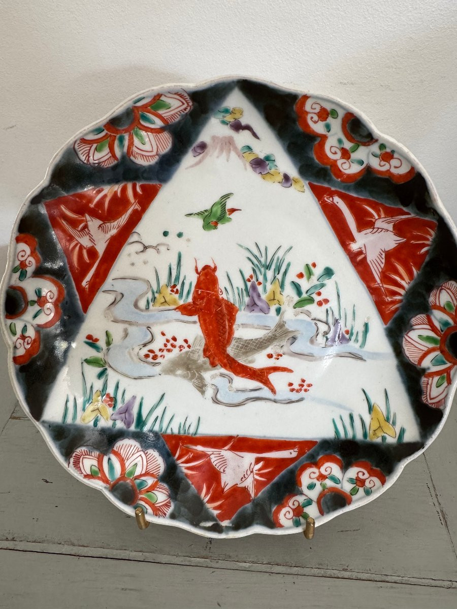 Antique Japanese Imari Porcelain Plate, 19th Century, Fish Decoration-photo-3