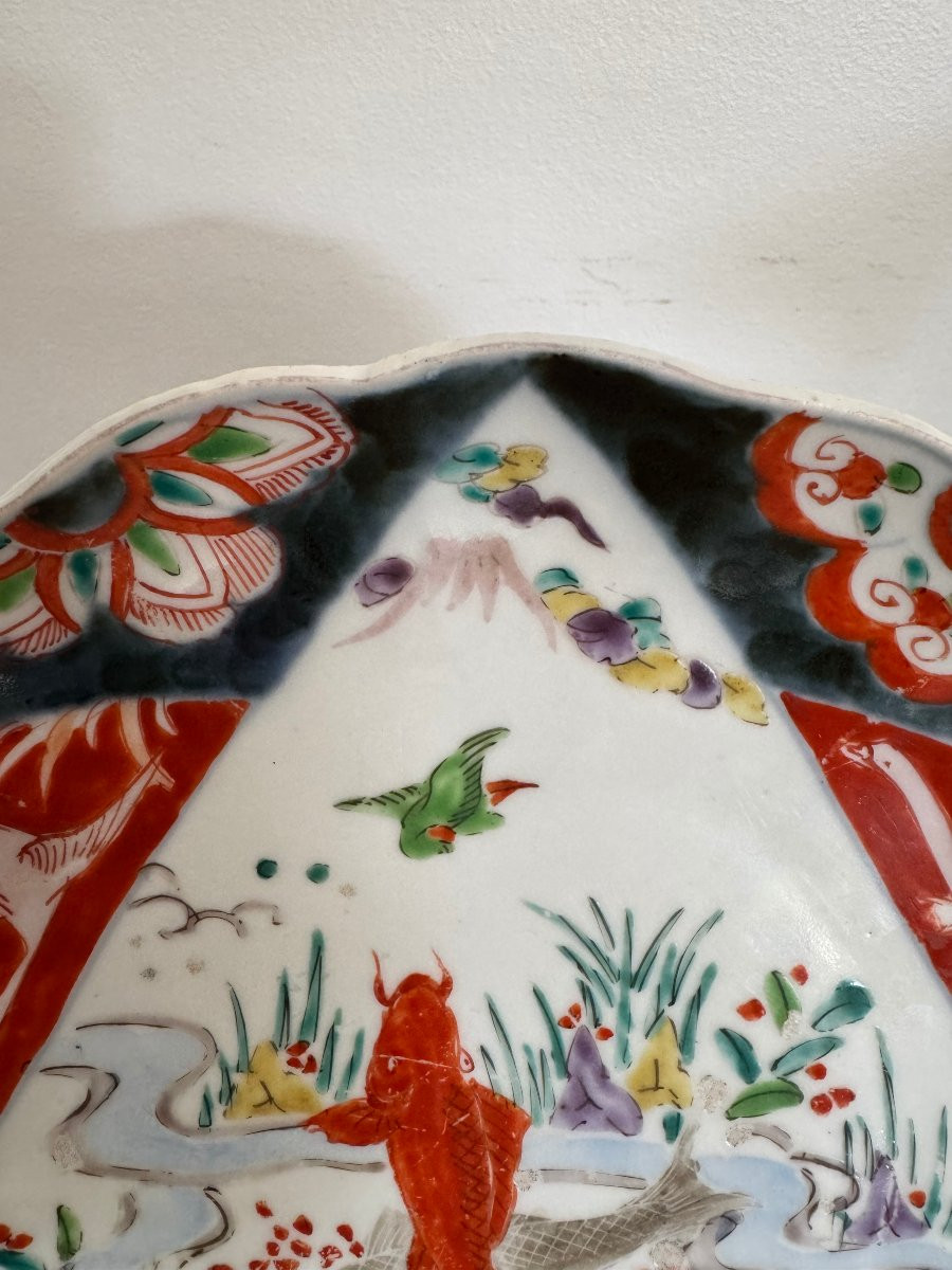Antique Japanese Imari Porcelain Plate, 19th Century, Fish Decoration-photo-4