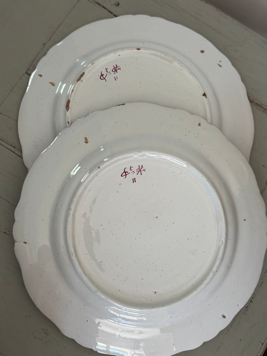 Pair Of Antique Saint Clement Kg Keller And Guerin Earthenware Plates, Gallé Period-photo-3
