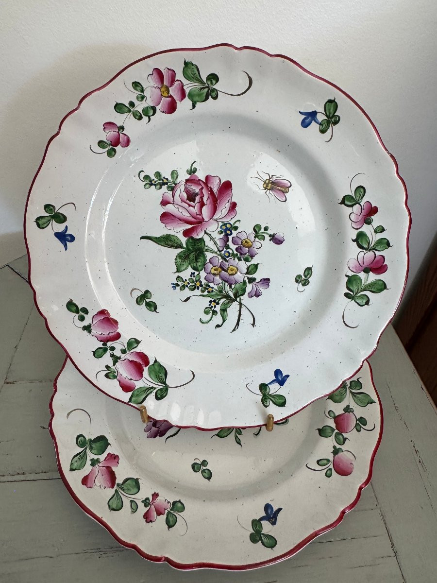Pair Of Antique Saint Clement Kg Keller And Guerin Earthenware Plates, Gallé Period-photo-3