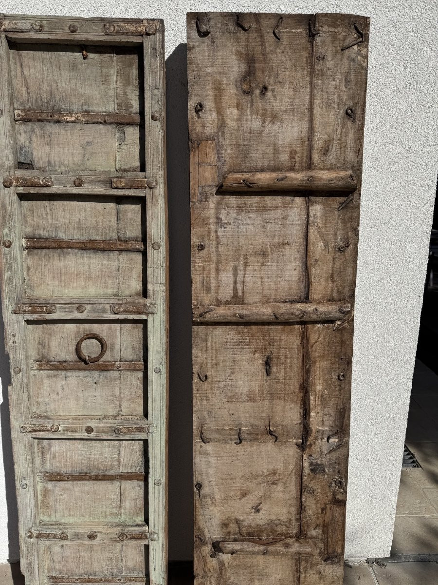 Ancienne paire de portes indiennes en bois patiné debut du XIX eme siecle deco loft architecte -photo-5