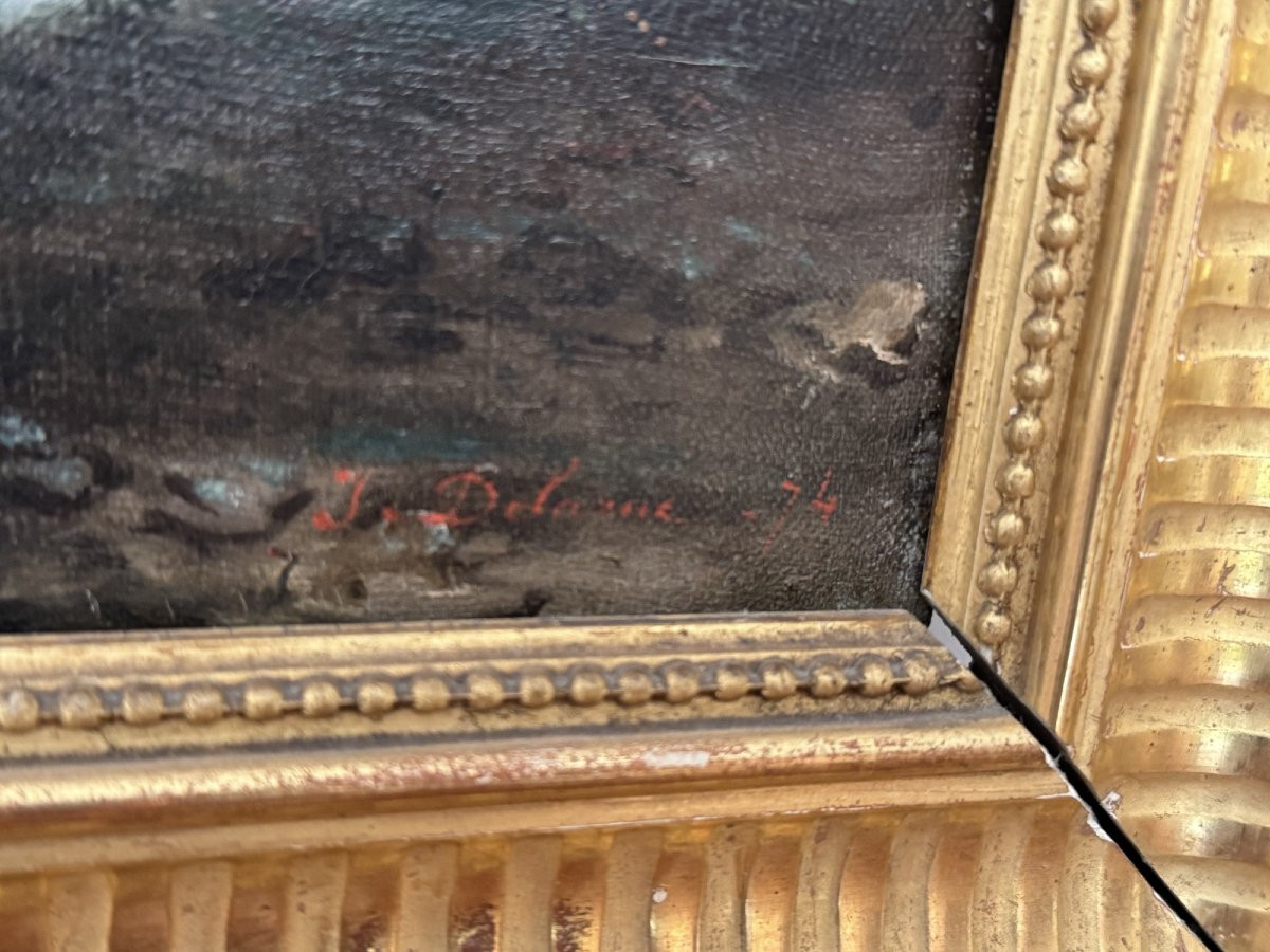 Old Mountain Painting Oil On Canvas By L Delarue Period 19th Century Hst 1 Of 2 -photo-3