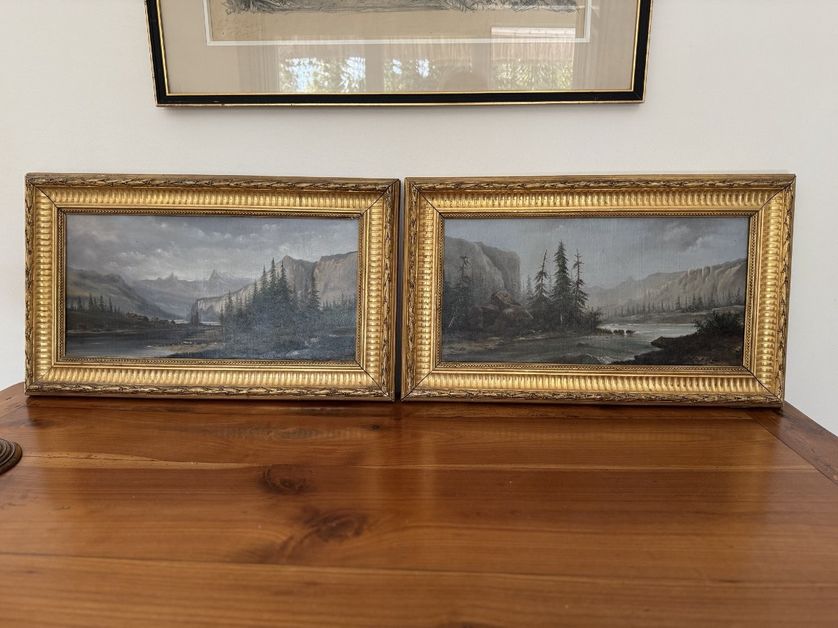 Old Mountain Painting By L Delarue, 19th Century Period. Oil On Canvas. Hst 2 Of 2 -photo-4