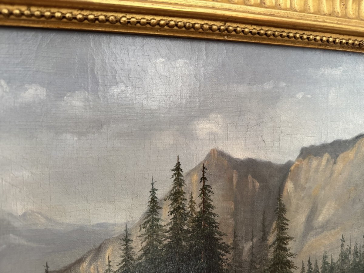 Old Mountain Painting By L Delarue, 19th Century Period. Oil On Canvas. Hst 2 Of 2 -photo-5